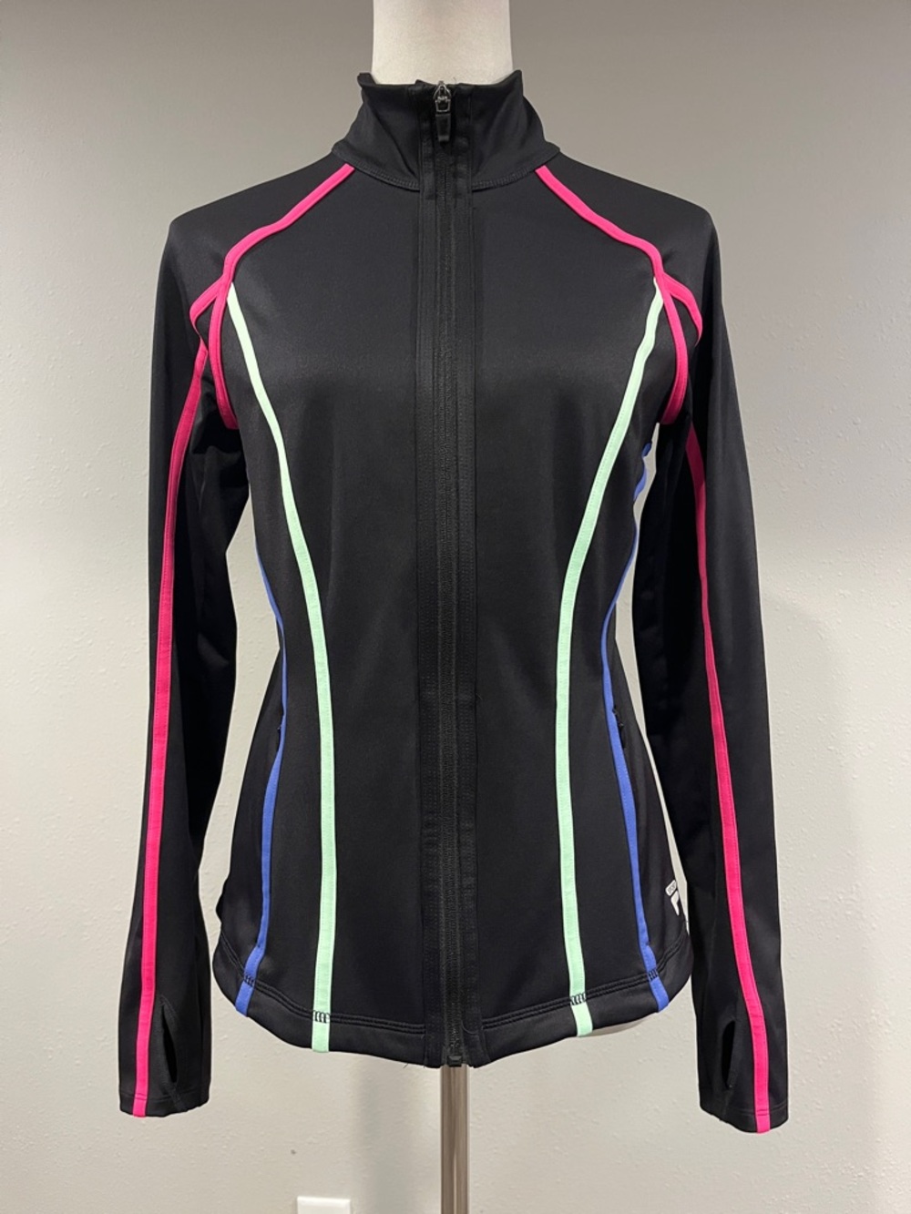 Fila Black Performance Jacket with Pink,‎ Mint, and Blue Piping size small